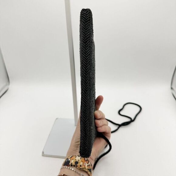 Vintage Hastings & Smith Black Beaded Clutch Purse With Strap 9"x6"x0.5" - Picture 6 of 8